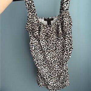 White House Black Market Cream and Black Leopard-Print Camisole